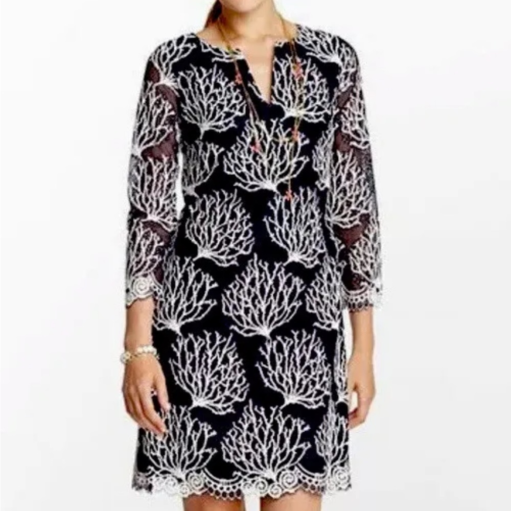Lilly Pulitzer NWT Cee Cee True Navy Coral Mesh Lace $348 Size 0 Gorgeous!!
